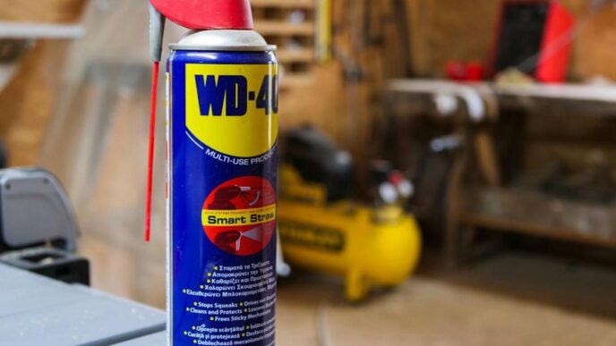 A vibrant kitchen scene showcasing various uses of WD-40 on everyday household items.